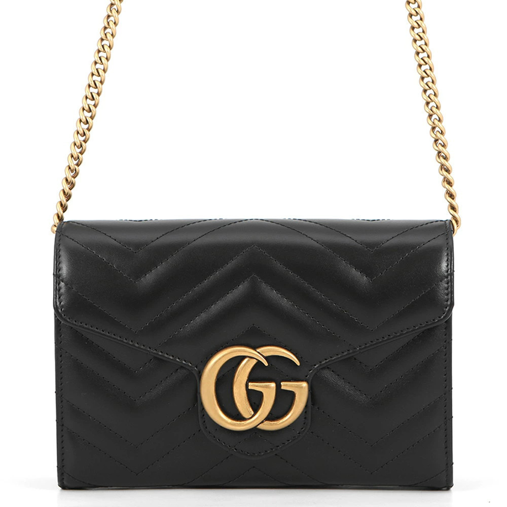 Gucci Chain Wallet GG Marmont Double G Quilted Black